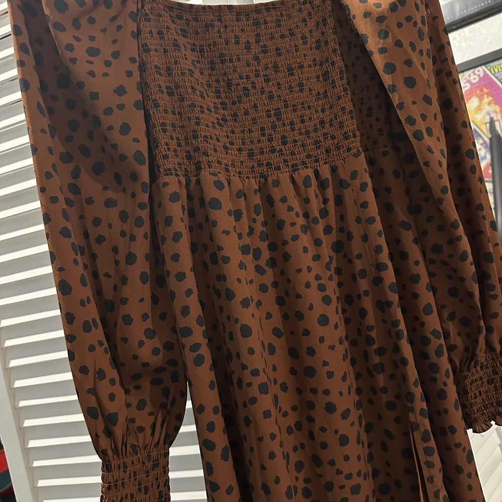 OP Chocolate Brown Polka Dot Long Sleeve Dress